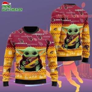Arizona Cardinals Baby Yoda Hug The Ball Christmas Ugly Sweater 2