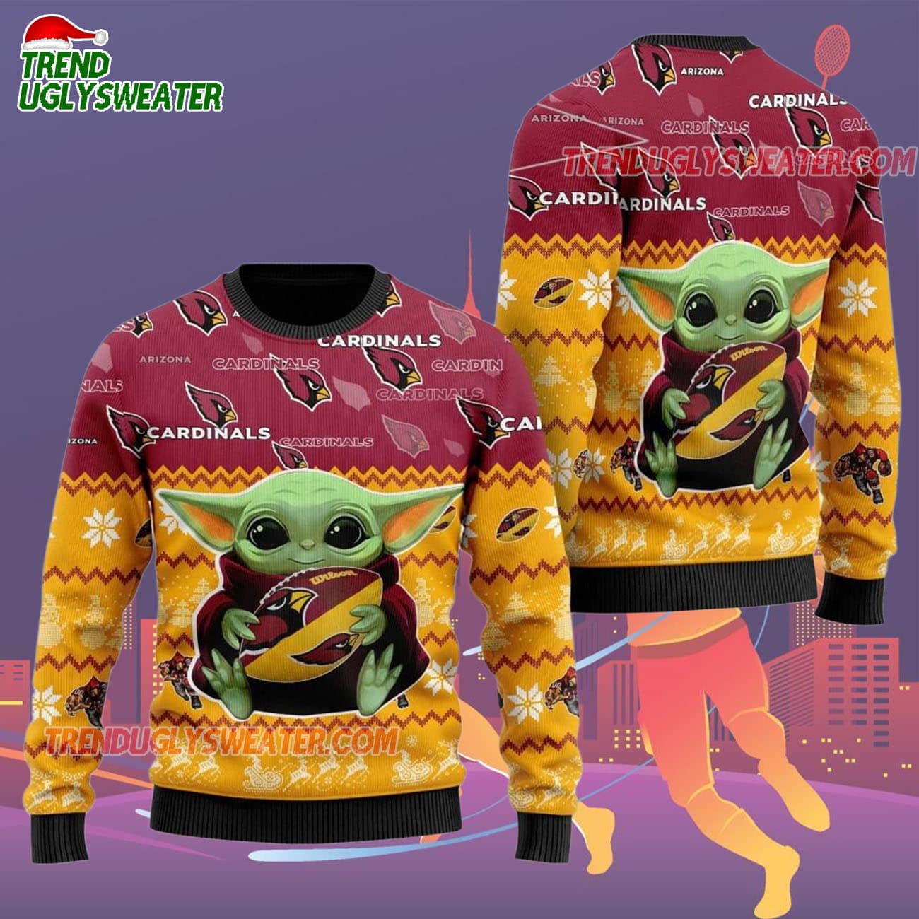 Arizona Cardinals Baby Yoda Hug The Ball Christmas Ugly Sweater Arizona Cardinals Baby Yoda Hug The Ball Christmas Ugly Sweater