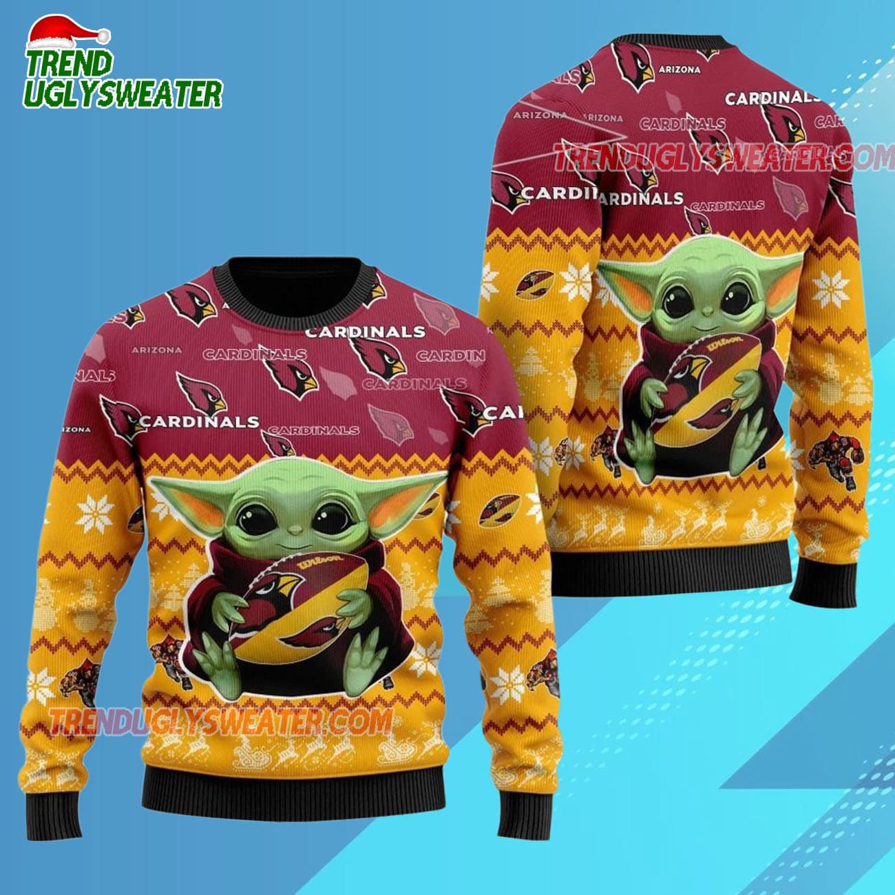 Arizona Cardinals Baby Yoda Hug The Ball Christmas Ugly Sweater Arizona Cardinals Baby Yoda Hug The Ball Christmas Ugly Sweater