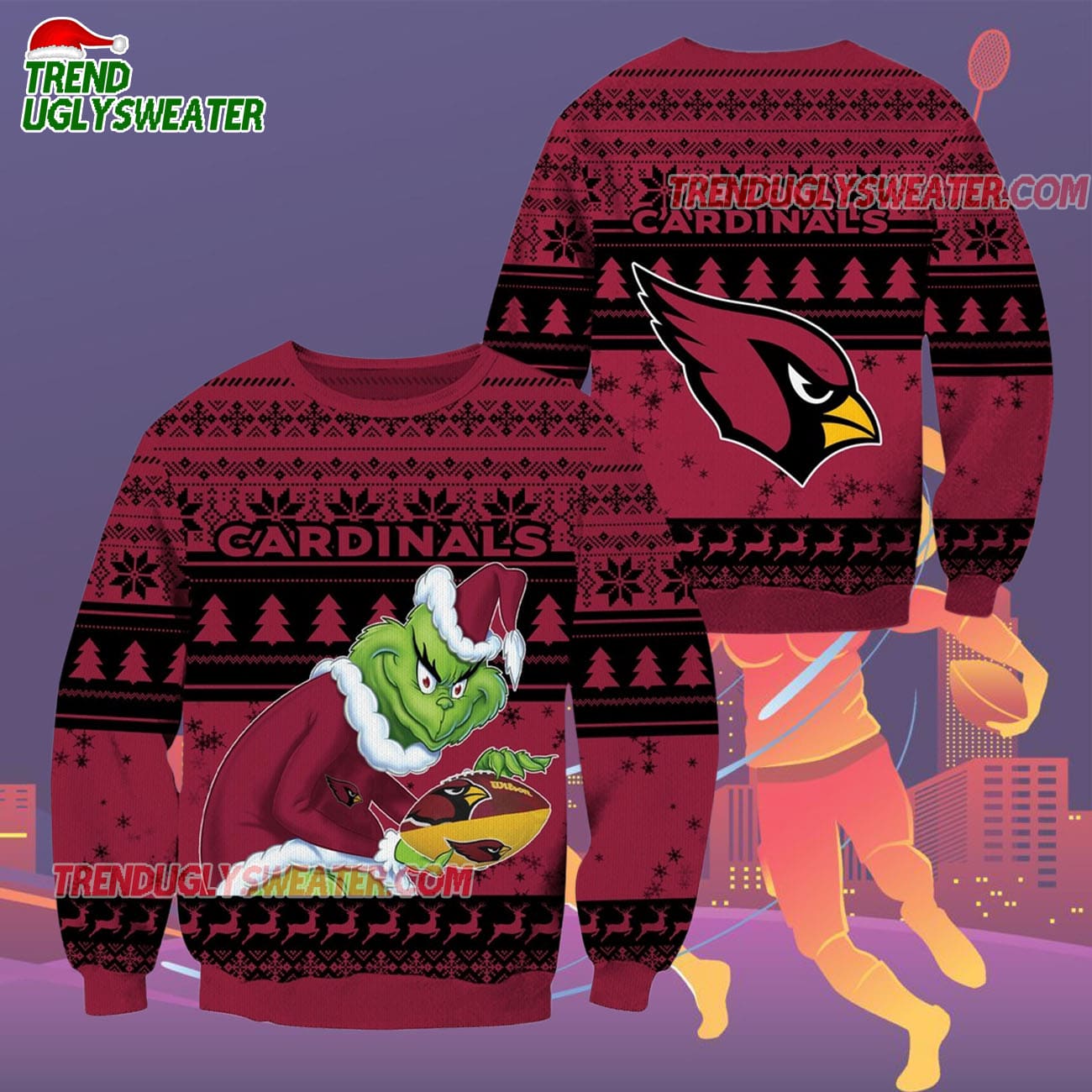 Arizona Cardinals Football Grinch Christmas Ugly Sweater Arizona Cardinals Football Grinch Christmas Ugly Sweater