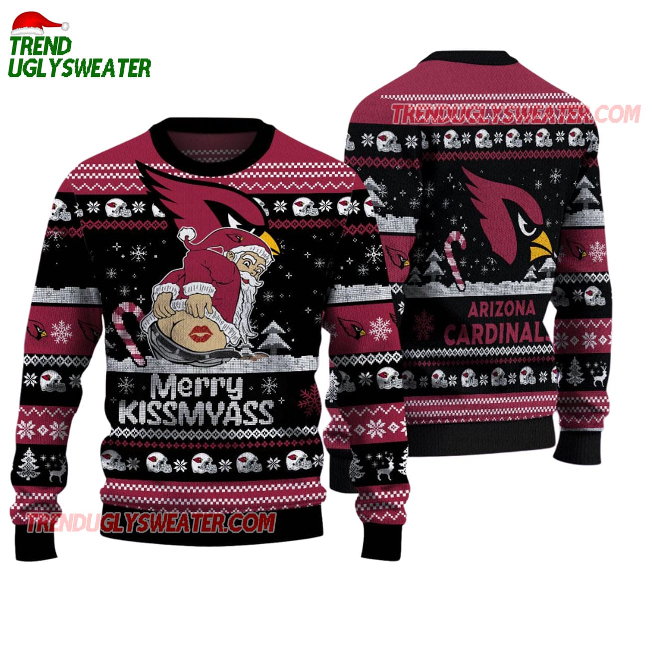 Arizona Cardinals Merrykissmyass Funny Santa Claus Christmas Ugly Sweater Arizona Cardinals Merrykissmyass Funny Santa Claus Christmas Ugly Sweater
