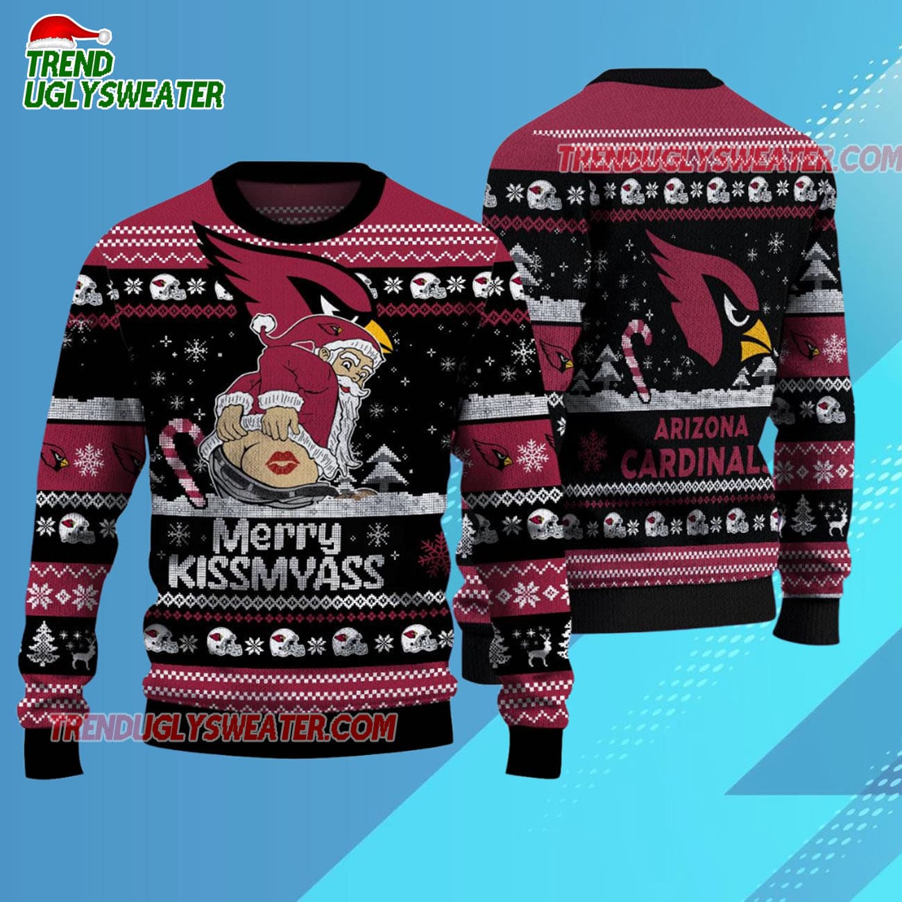 Arizona Cardinals Merrykissmyass Funny Santa Claus Christmas Ugly Sweater Arizona Cardinals Merrykissmyass Funny Santa Claus Christmas Ugly Sweater