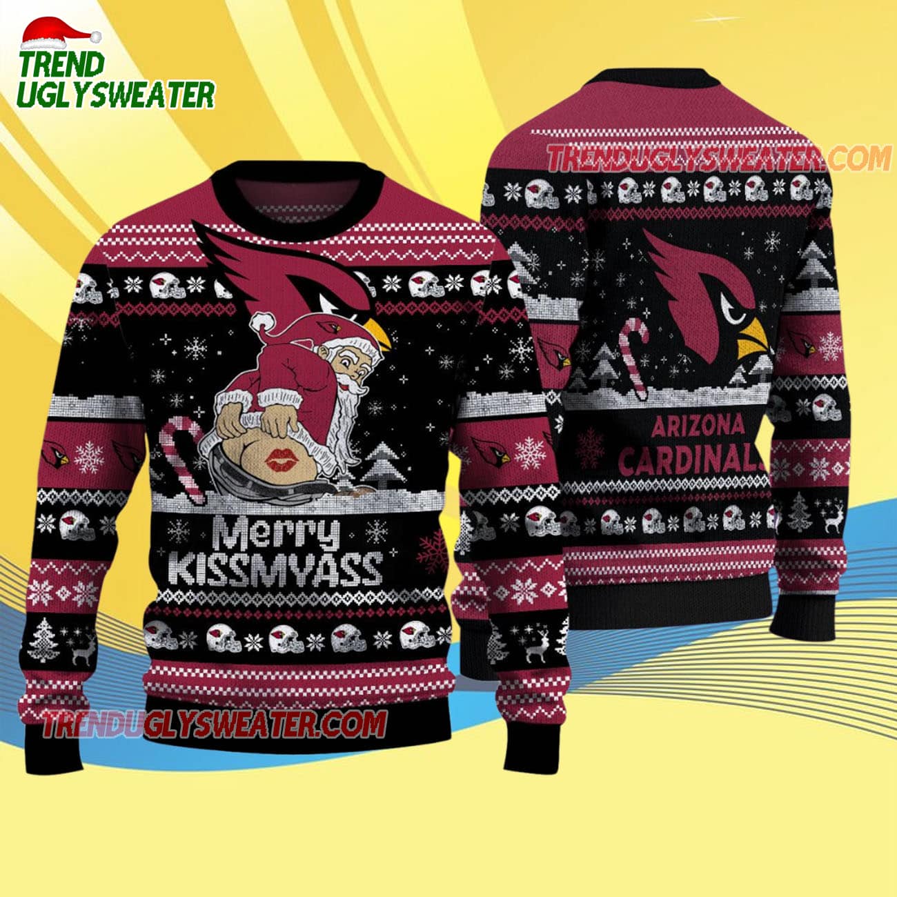 Arizona Cardinals Merrykissmyass Funny Santa Claus Christmas Ugly Sweater Arizona Cardinals Merrykissmyass Funny Santa Claus Christmas Ugly Sweater