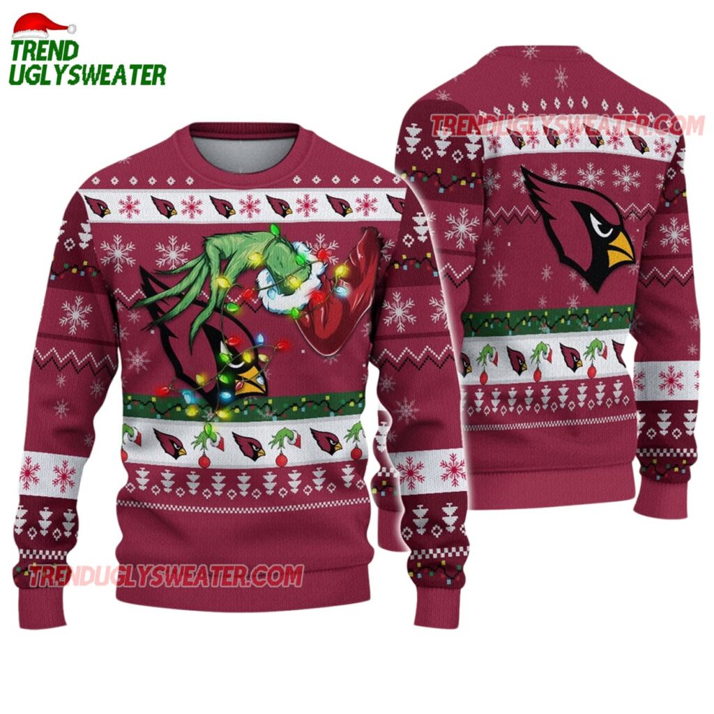 Arizona Cardinals Special Grinchs Hand Football Christmas Ugly Sweater 1