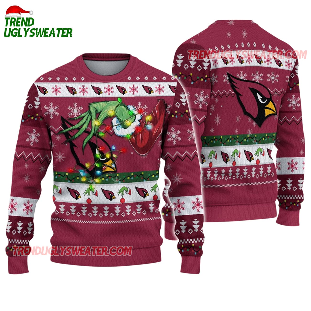 Arizona Cardinals Special Grinchs Hand Football Christmas Ugly Sweater Arizona Cardinals Special Grinchs Hand Football Christmas Ugly Sweater