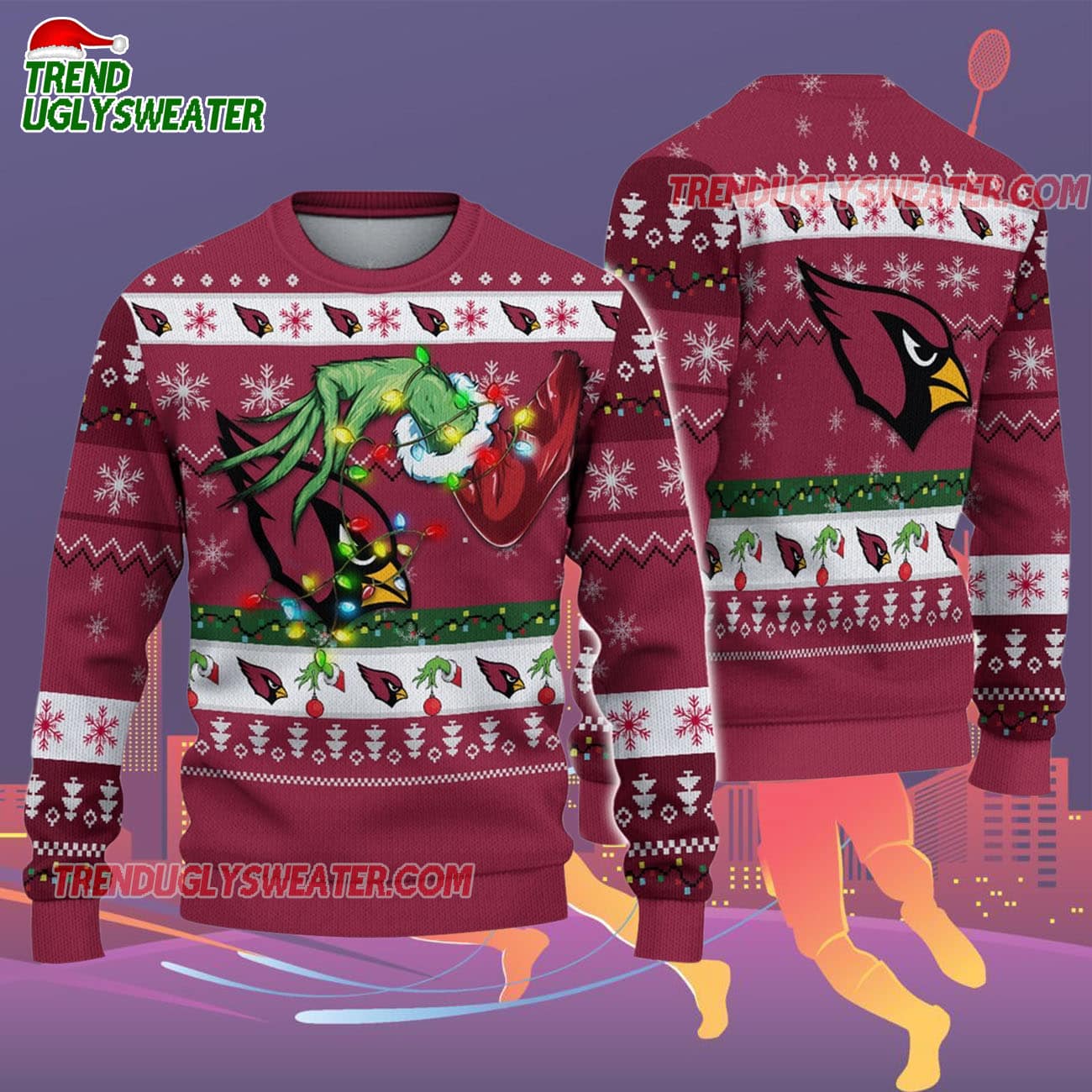 Arizona Cardinals Special Grinchs Hand Football Christmas Ugly Sweater Arizona Cardinals Special Grinchs Hand Football Christmas Ugly Sweater