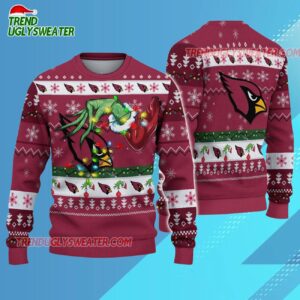 Arizona Cardinals Special Grinchs Hand Football Christmas Ugly Sweater 3