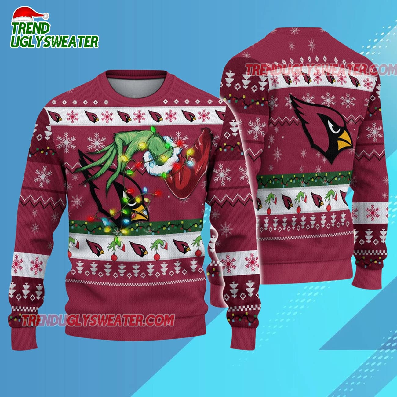 Arizona Cardinals Special Grinchs Hand Football Christmas Ugly Sweater Arizona Cardinals Special Grinchs Hand Football Christmas Ugly Sweater