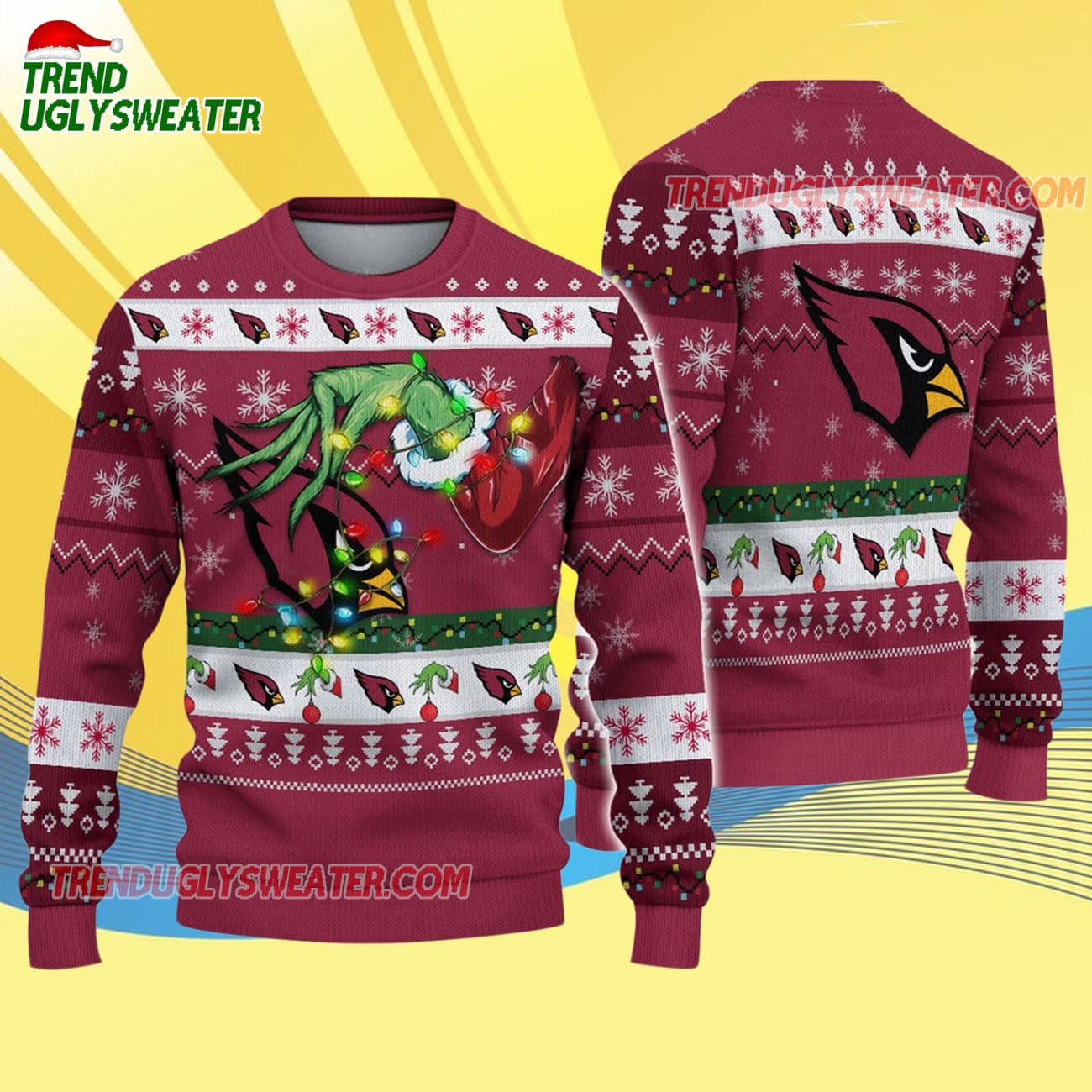 Arizona Cardinals Special Grinchs Hand Football Christmas Ugly Sweater Arizona Cardinals Special Grinchs Hand Football Christmas Ugly Sweater