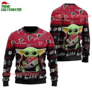 Atlanta Falcons Baby Yoda Hug The Ball Christmas Ugly Sweater 1