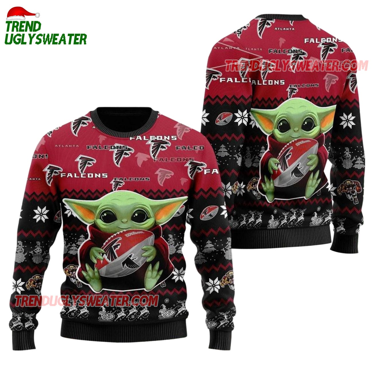 Atlanta Falcons Baby Yoda Hug The Ball Christmas Ugly Sweater Atlanta Falcons Baby Yoda Hug The Ball Christmas Ugly Sweater