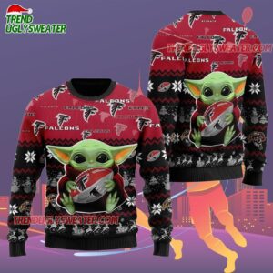 Atlanta Falcons Baby Yoda Hug The Ball Christmas Ugly Sweater 2