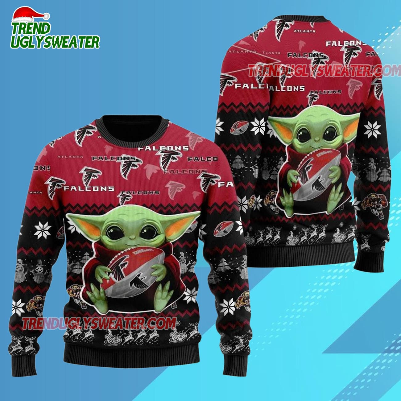 Atlanta Falcons Baby Yoda Hug The Ball Christmas Ugly Sweater Atlanta Falcons Baby Yoda Hug The Ball Christmas Ugly Sweater