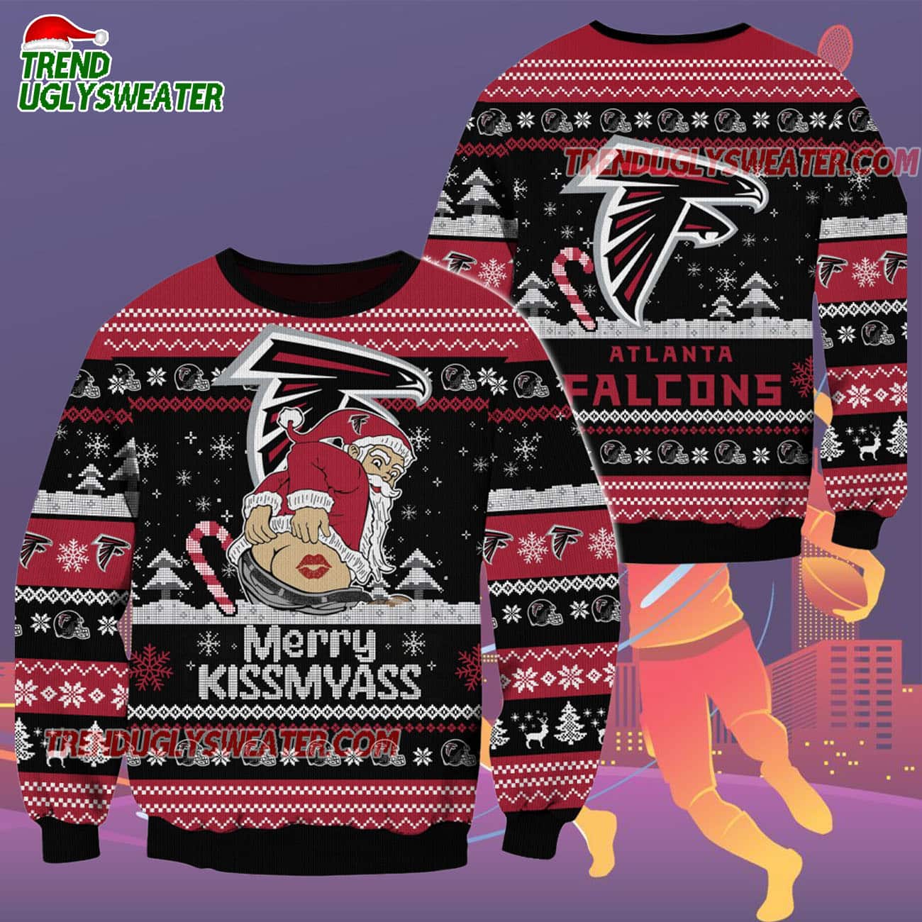 Atlanta Falcons Merrykissmyass Funny Santa Claus Christmas Ugly Sweater Atlanta Falcons Merrykissmyass Funny Santa Claus Christmas Ugly Sweater