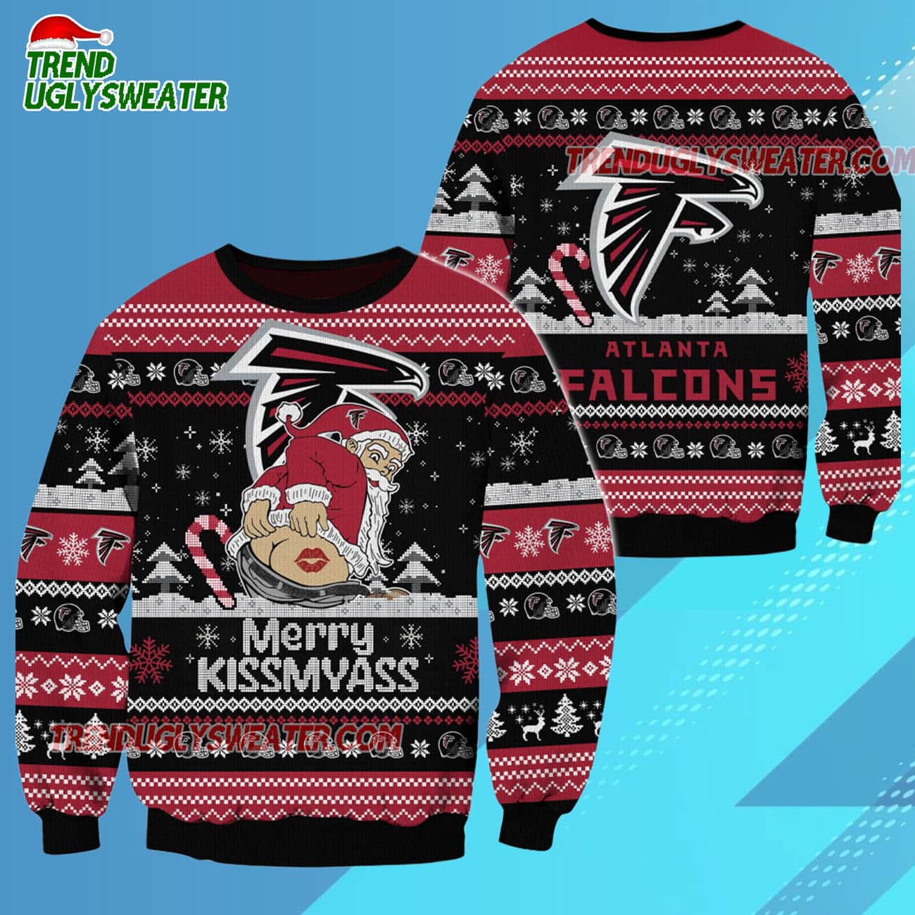 Atlanta Falcons Merrykissmyass Funny Santa Claus Christmas Ugly Sweater Atlanta Falcons Merrykissmyass Funny Santa Claus Christmas Ugly Sweater