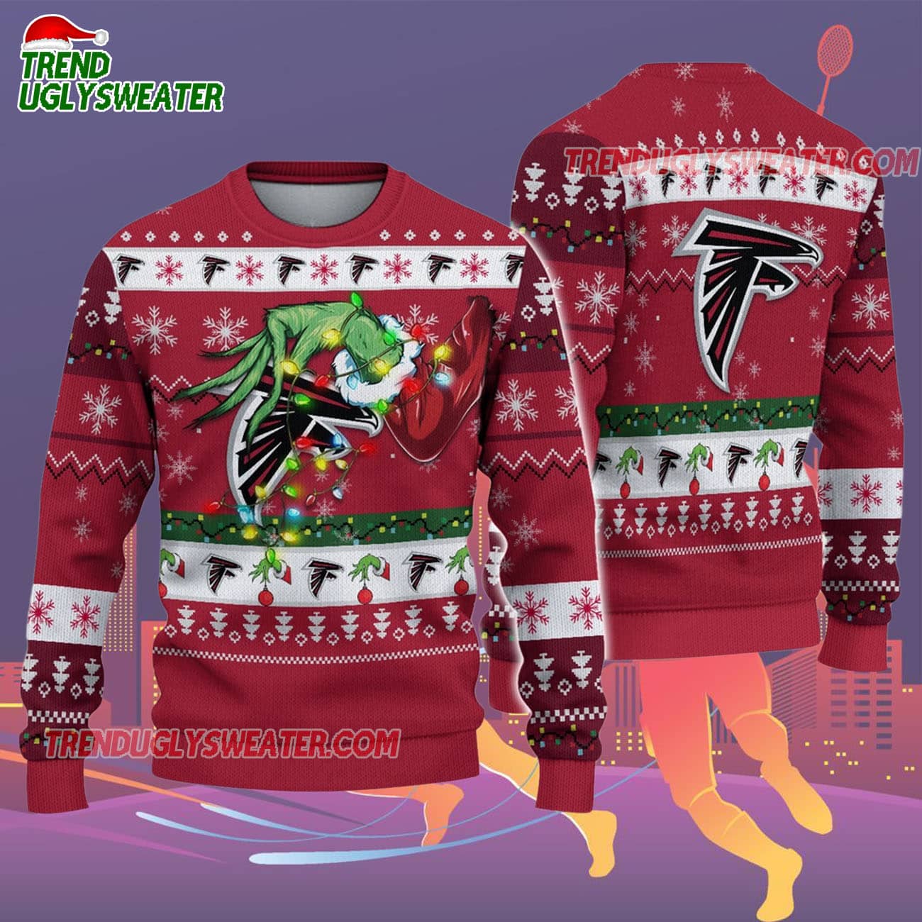 Atlanta Falcons Special Grinchs Hand Football Christmas Ugly Sweater Atlanta Falcons Special Grinchs Hand Football Christmas Ugly Sweater