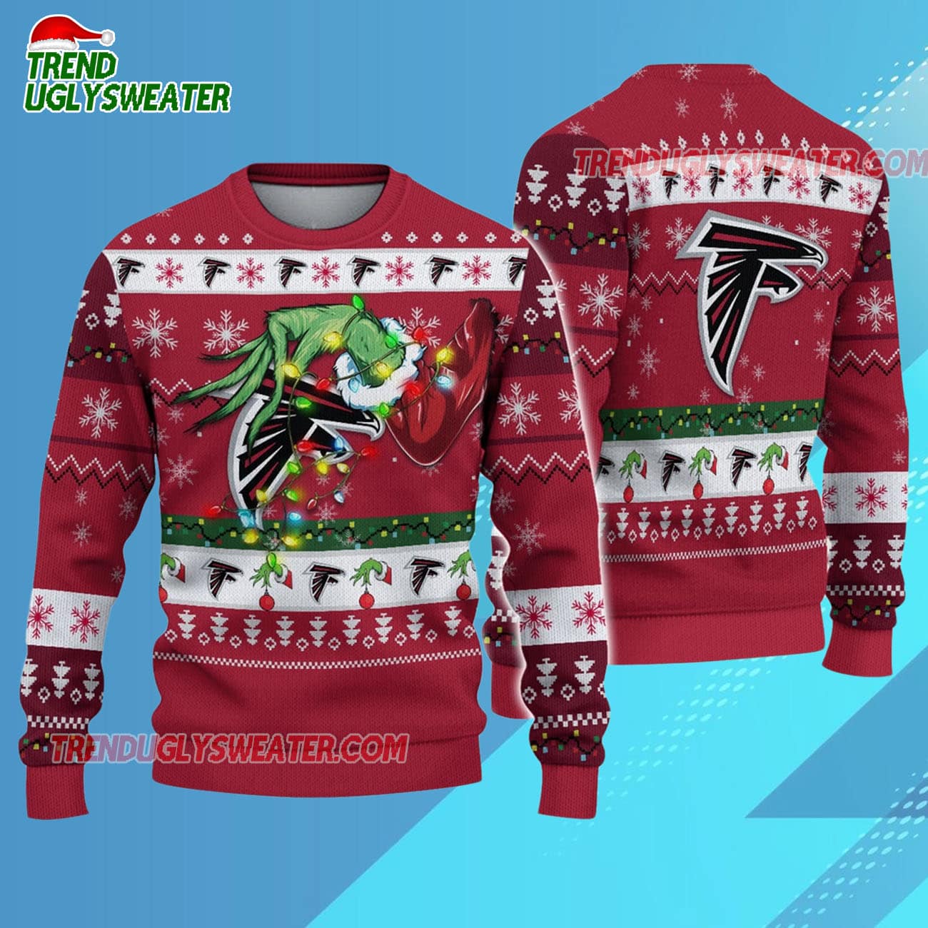Atlanta Falcons Special Grinchs Hand Football Christmas Ugly Sweater Atlanta Falcons Special Grinchs Hand Football Christmas Ugly Sweater