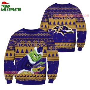 Baltimore Ravens Football Grinch Christmas Ugly Sweater 1