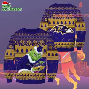 Baltimore Ravens Football Grinch Christmas Ugly Sweater 2