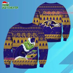 Baltimore Ravens Football Grinch Christmas Ugly Sweater 3