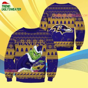 Baltimore Ravens Football Grinch Christmas Ugly Sweater 4