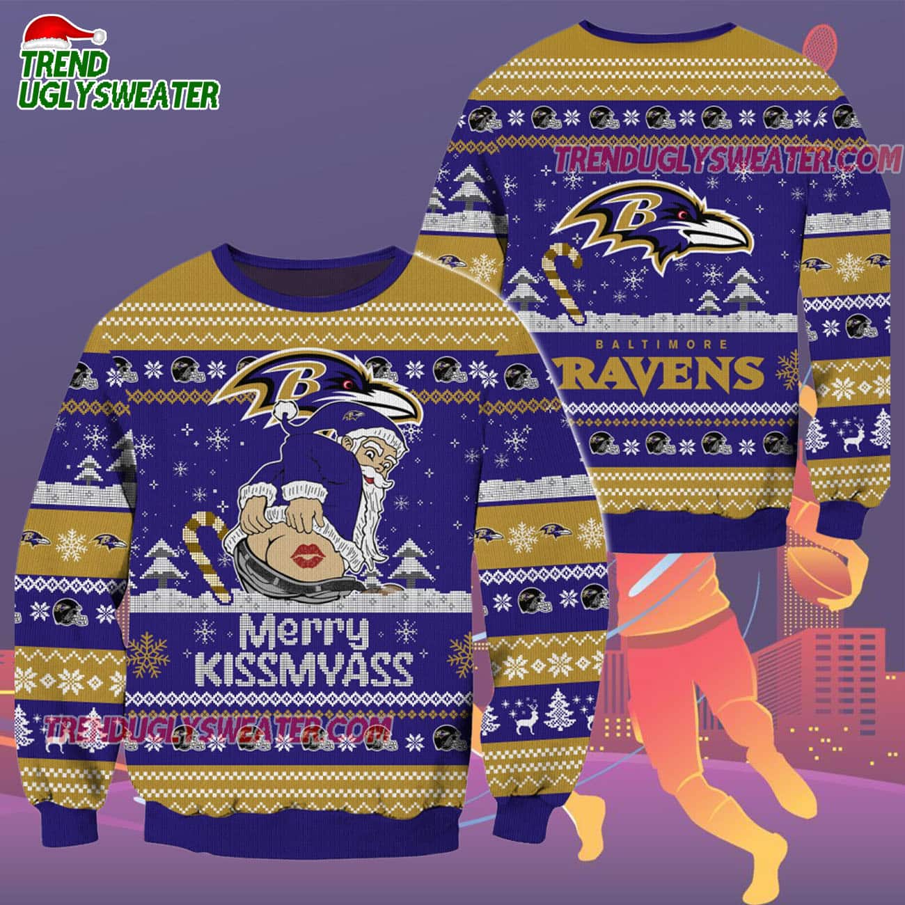 Baltimore Ravens Merrykissmyass Funny Santa Claus Christmas Ugly Sweater Baltimore Ravens Merrykissmyass Funny Santa Claus Christmas Ugly Sweater