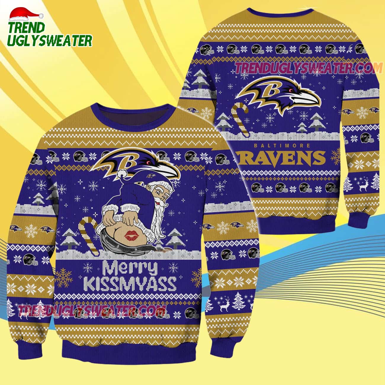 Baltimore Ravens Merrykissmyass Funny Santa Claus Christmas Ugly Sweater Baltimore Ravens Merrykissmyass Funny Santa Claus Christmas Ugly Sweater