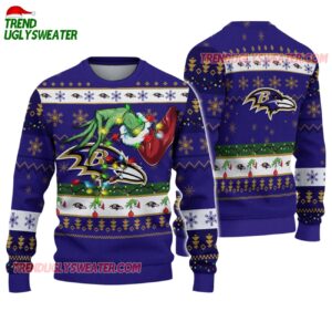 Baltimore Ravens Special Grinchs Hand Football Christmas Ugly Sweater 1