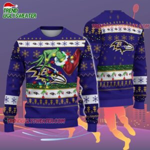 Baltimore Ravens Special Grinchs Hand Football Christmas Ugly Sweater 2