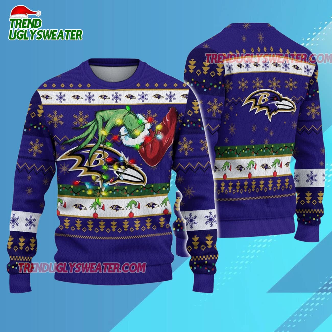 Baltimore Ravens Special Grinchs Hand Football Christmas Ugly Sweater Baltimore Ravens Special Grinchs Hand Football Christmas Ugly Sweater