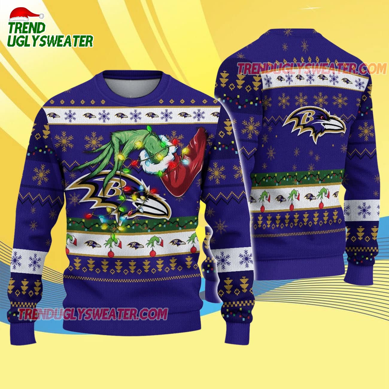 Baltimore Ravens Special Grinchs Hand Football Christmas Ugly Sweater Baltimore Ravens Special Grinchs Hand Football Christmas Ugly Sweater