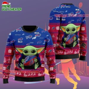 Buffalo Bills Baby Yoda Hug The Ball Christmas Ugly Sweater 2