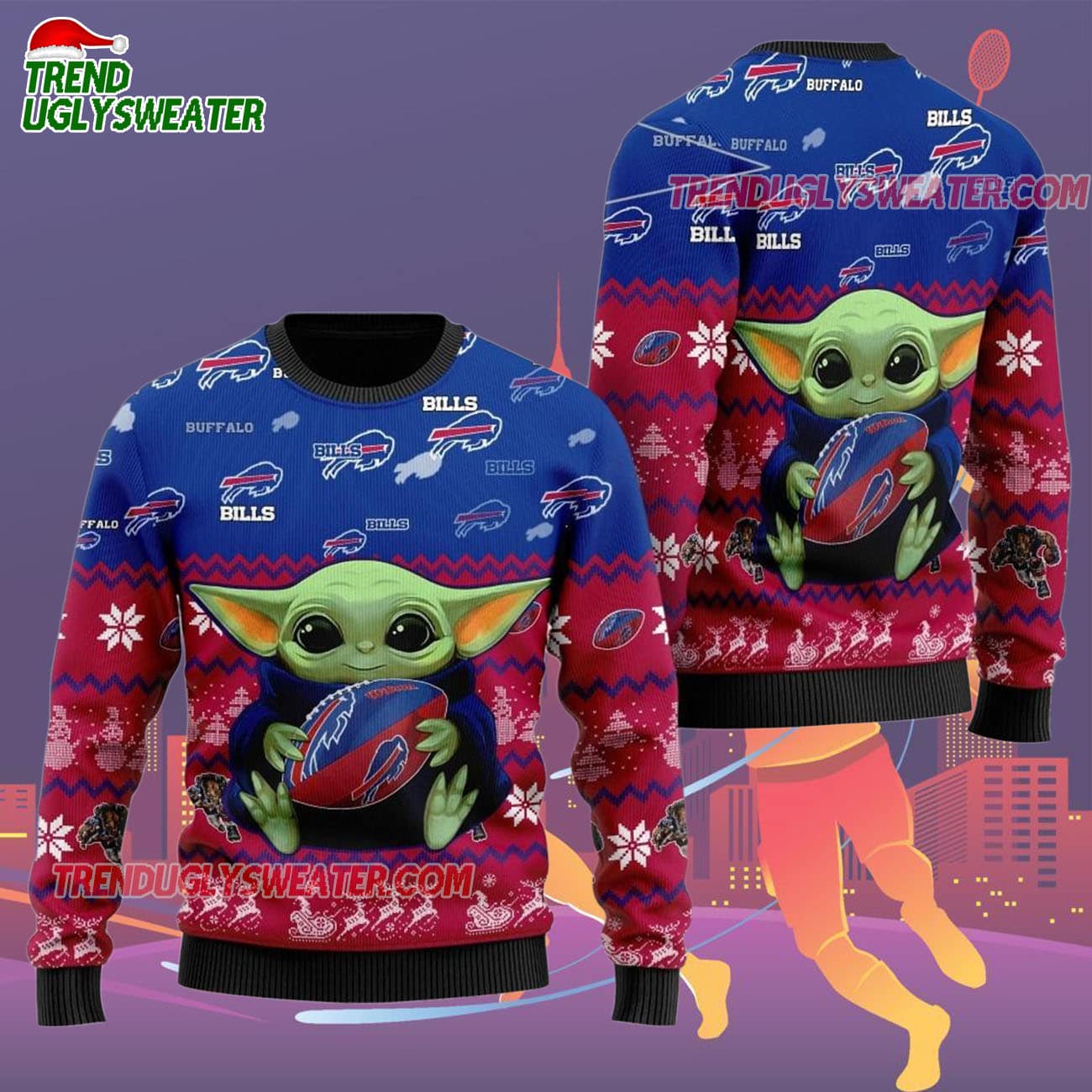 Buffalo Bills Baby Yoda Hug The Ball Christmas Ugly Sweater Buffalo Bills Baby Yoda Hug The Ball Christmas Ugly Sweater