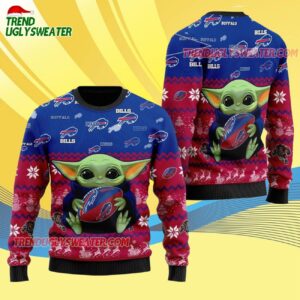 Buffalo Bills Baby Yoda Hug The Ball Christmas Ugly Sweater 4