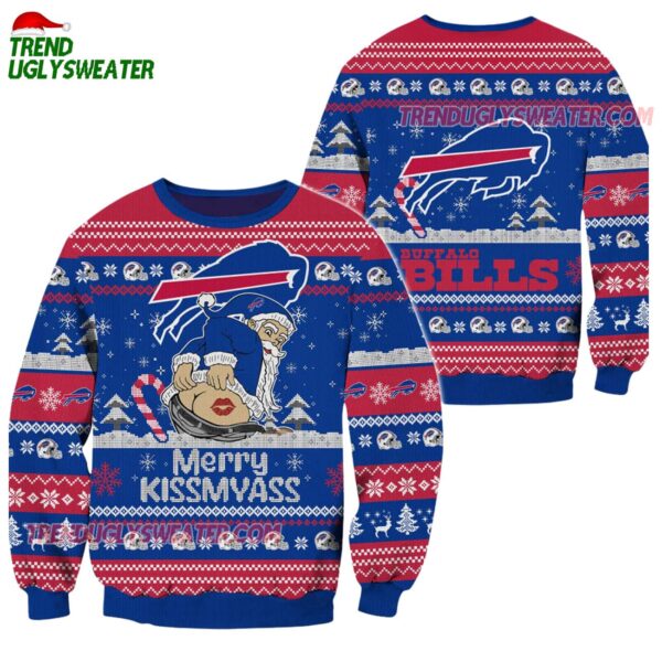 Buffalo Bills Merrykissmyass Funny Santa Claus Christmas Ugly Sweater 1