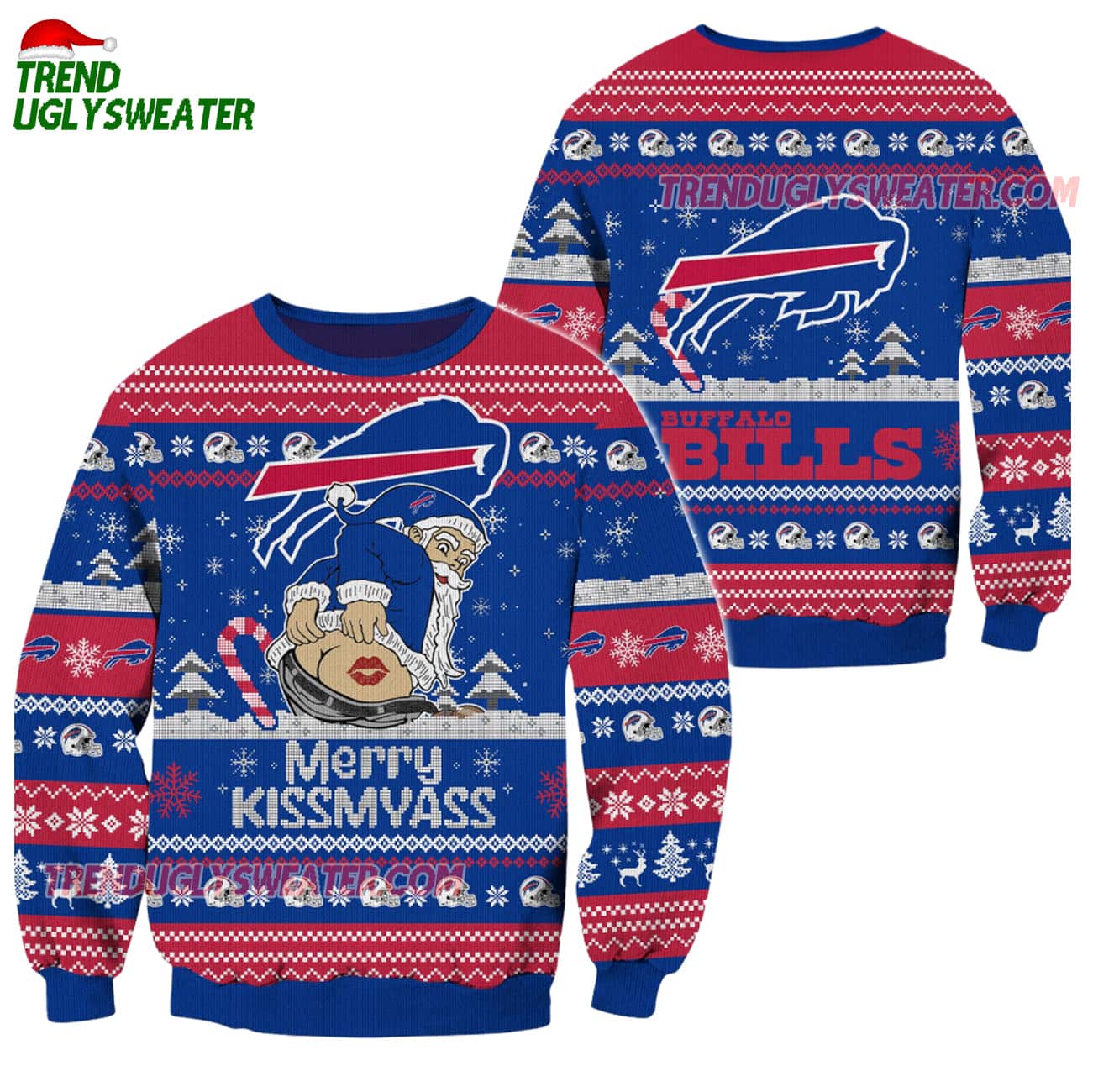 Buffalo Bills Merrykissmyass Funny Santa Claus Christmas Ugly Sweater Buffalo Bills Merrykissmyass Funny Santa Claus Christmas Ugly Sweater