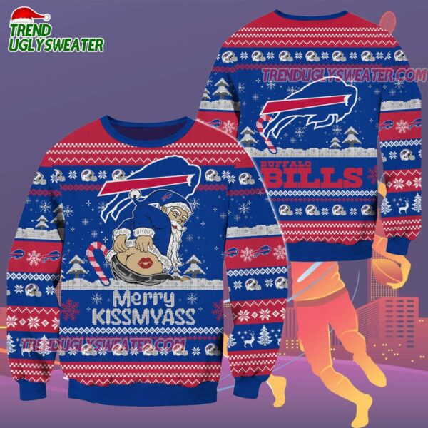 Buffalo Bills Merrykissmyass Funny Santa Claus Christmas Ugly Sweater 2