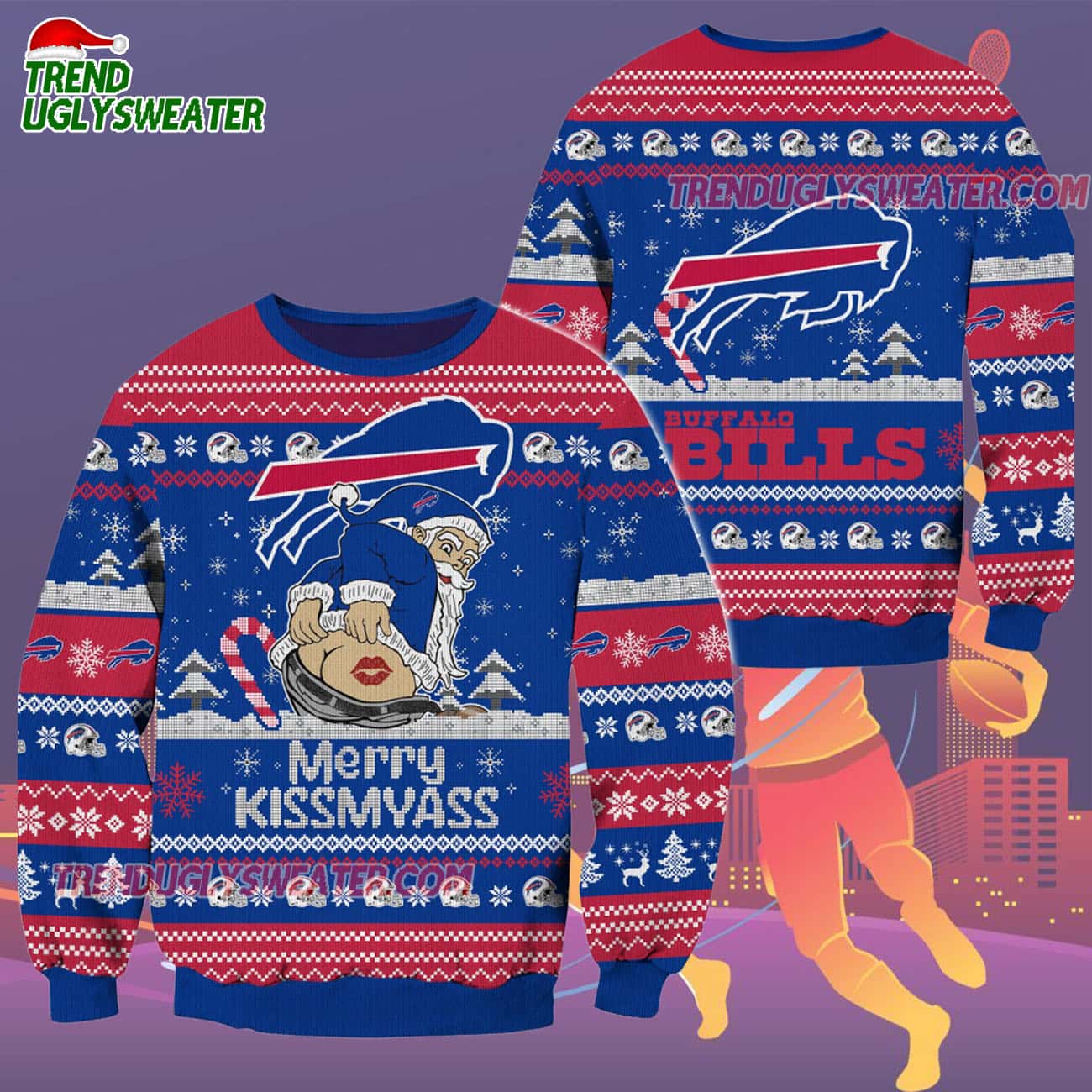 Buffalo Bills Merrykissmyass Funny Santa Claus Christmas Ugly Sweater Buffalo Bills Merrykissmyass Funny Santa Claus Christmas Ugly Sweater