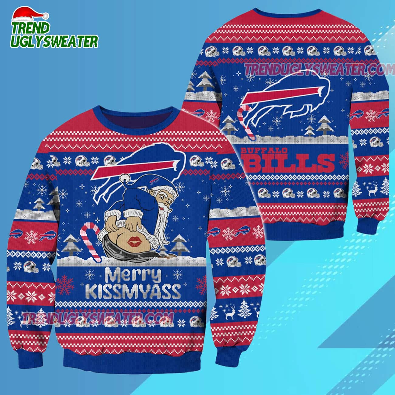 Buffalo Bills Merrykissmyass Funny Santa Claus Christmas Ugly Sweater Buffalo Bills Merrykissmyass Funny Santa Claus Christmas Ugly Sweater