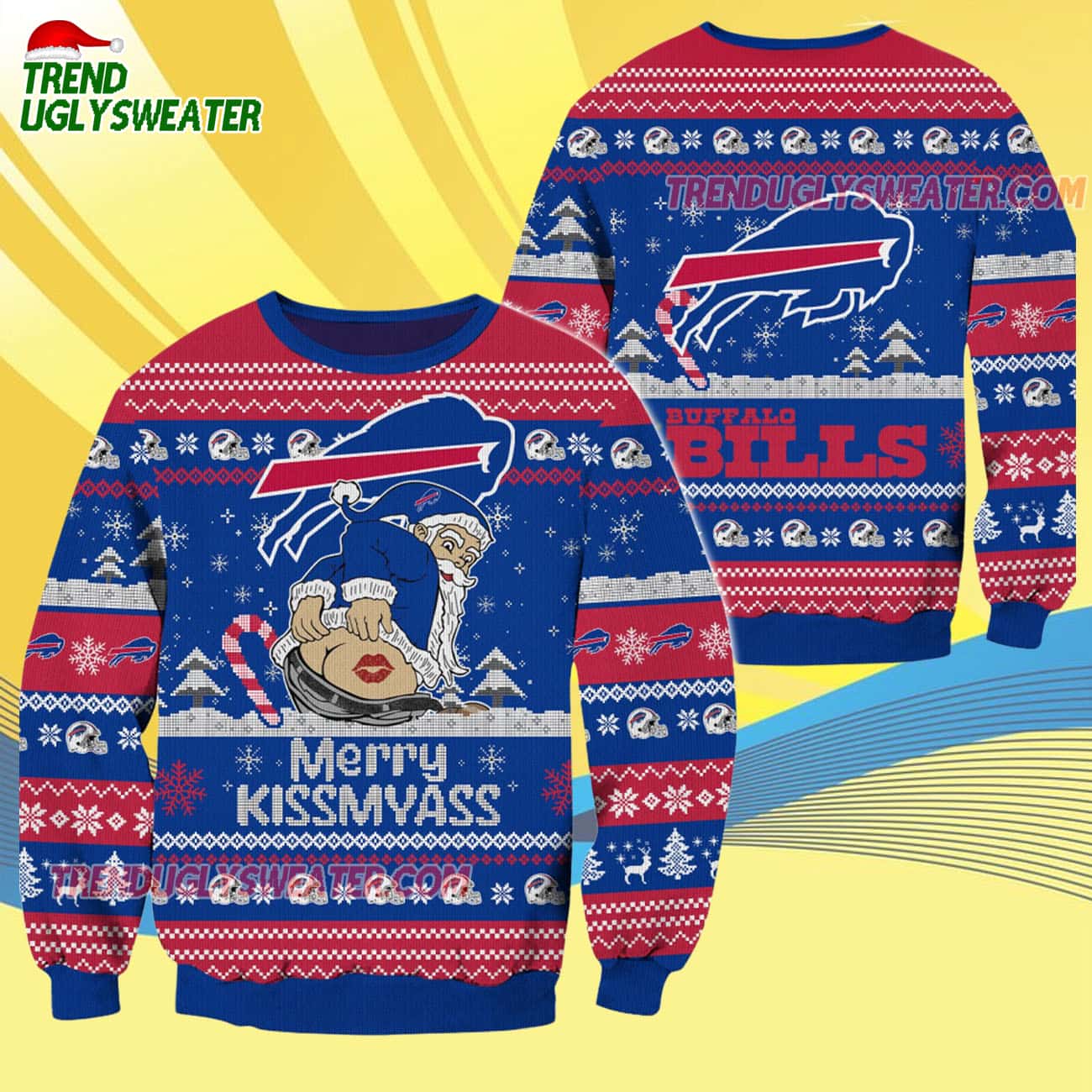 Buffalo Bills Merrykissmyass Funny Santa Claus Christmas Ugly Sweater Buffalo Bills Merrykissmyass Funny Santa Claus Christmas Ugly Sweater