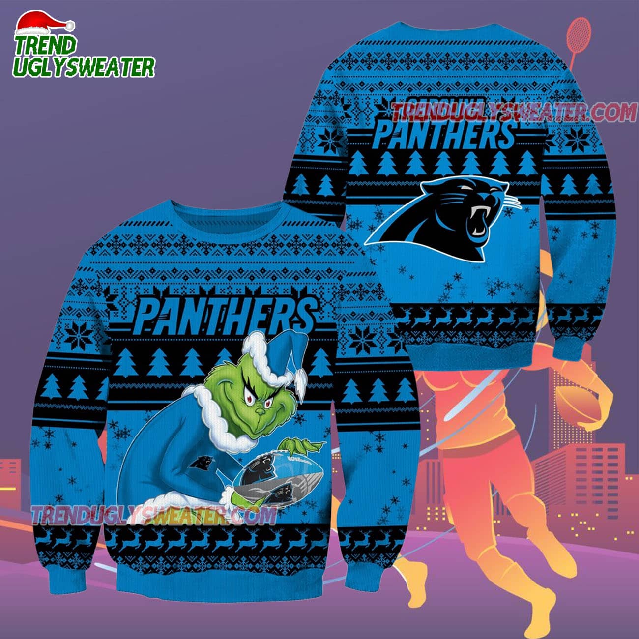 Carolina Panthers Football Grinch Christmas Ugly Sweater Carolina Panthers Football Grinch Christmas Ugly Sweater