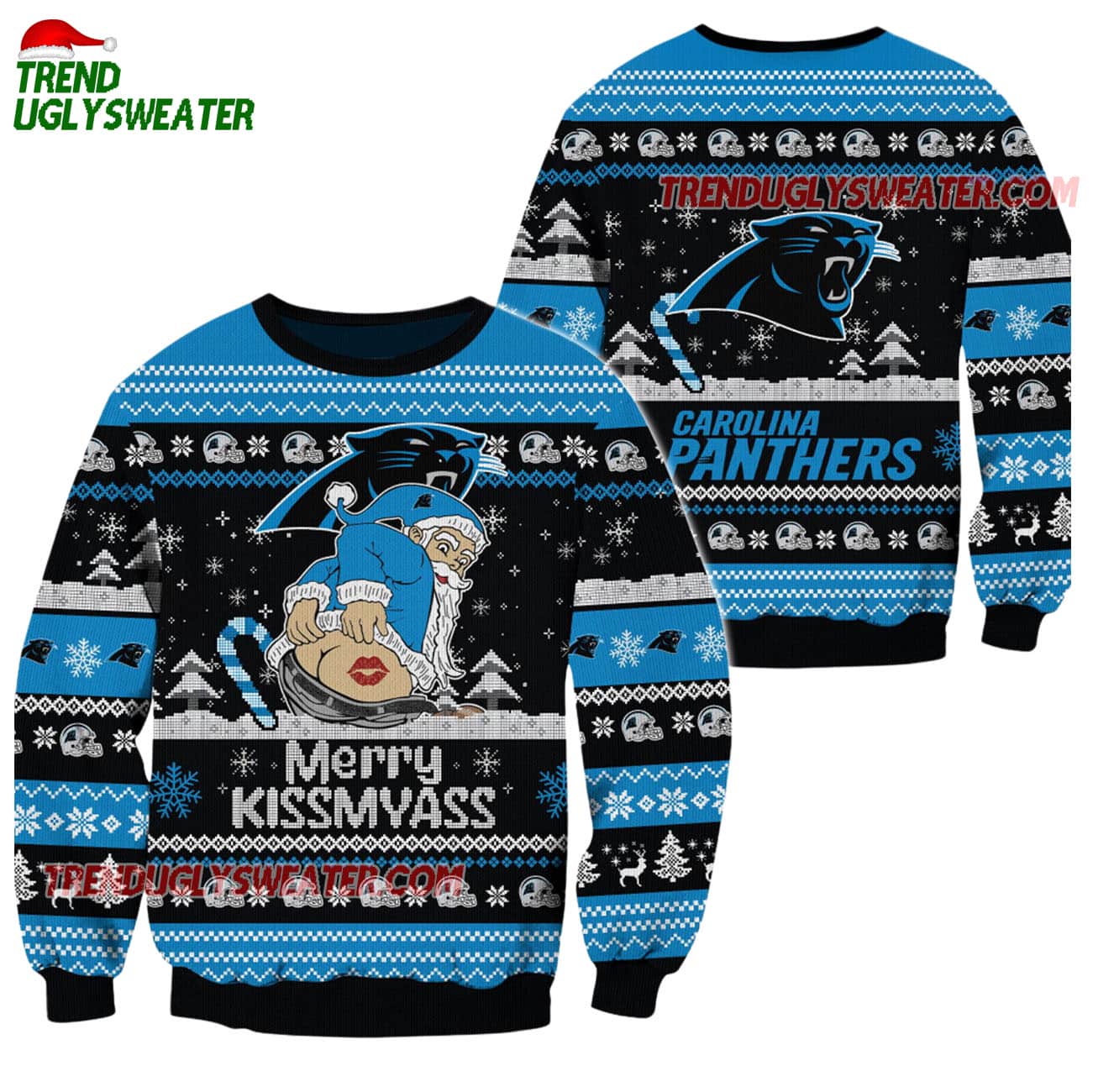 Carolina Panthers Merrykissmyass Funny Santa Claus Christmas Ugly Sweater Carolina Panthers Merrykissmyass Funny Santa Claus Christmas Ugly Sweater