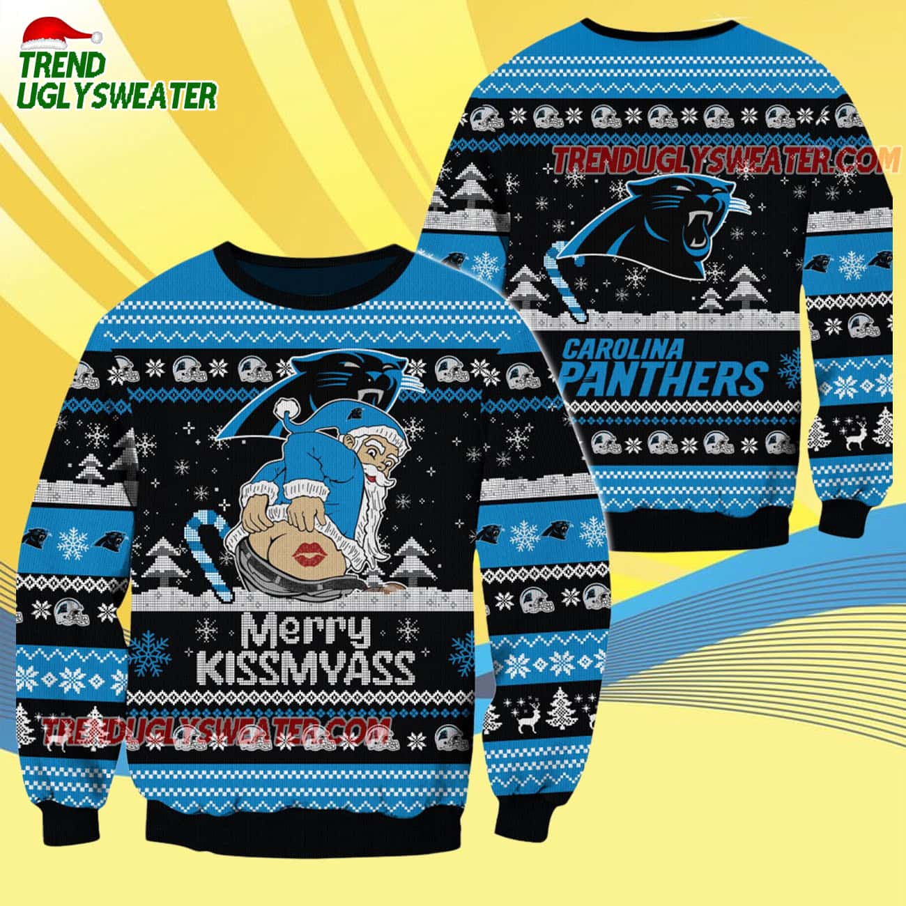 Carolina Panthers Merrykissmyass Funny Santa Claus Christmas Ugly Sweater Carolina Panthers Merrykissmyass Funny Santa Claus Christmas Ugly Sweater
