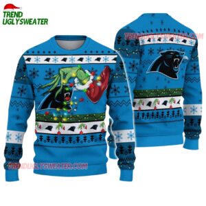 Carolina Panthers Special Grinchs Hand Football Christmas Ugly Sweater 1