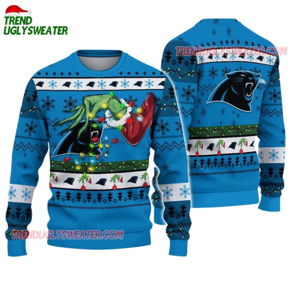 Carolina Panthers Special Grinchs Hand Football Christmas Ugly Sweater 1