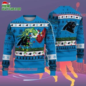Carolina Panthers Special Grinchs Hand Football Christmas Ugly Sweater 2