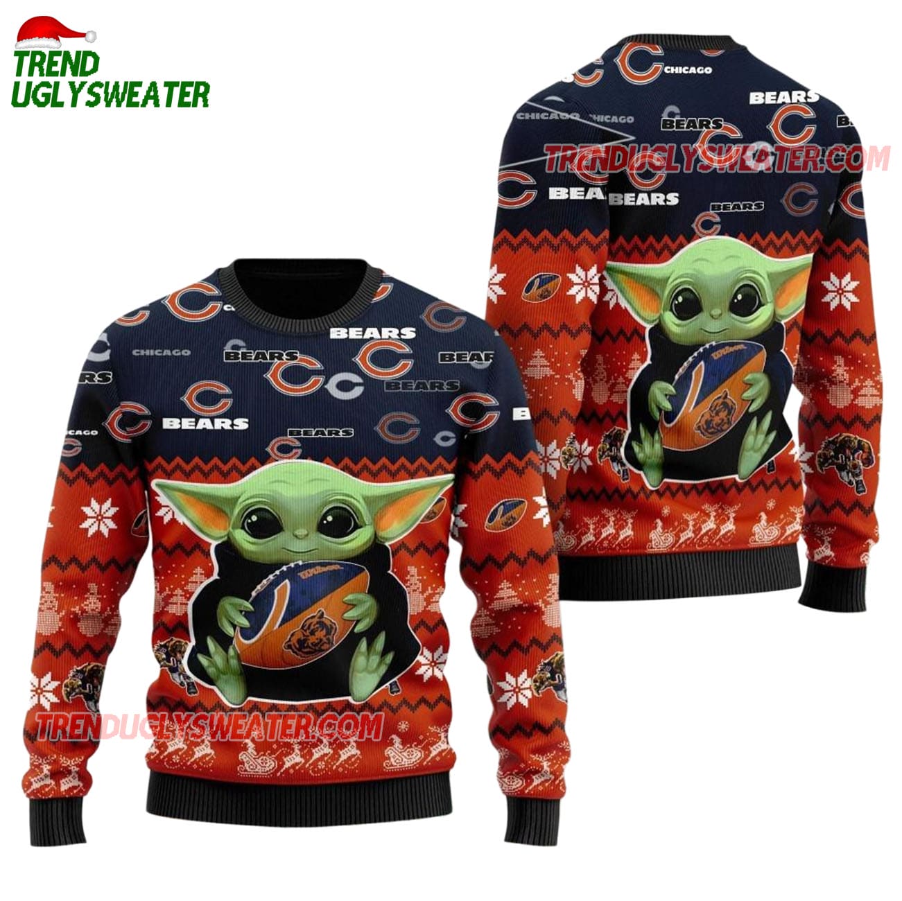 Chicago Bears Baby Yoda Hug The Ball Christmas Ugly Sweater Chicago Bears Baby Yoda Hug The Ball Christmas Ugly Sweater