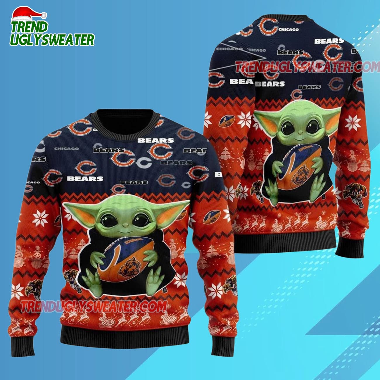 Chicago Bears Baby Yoda Hug The Ball Christmas Ugly Sweater Chicago Bears Baby Yoda Hug The Ball Christmas Ugly Sweater
