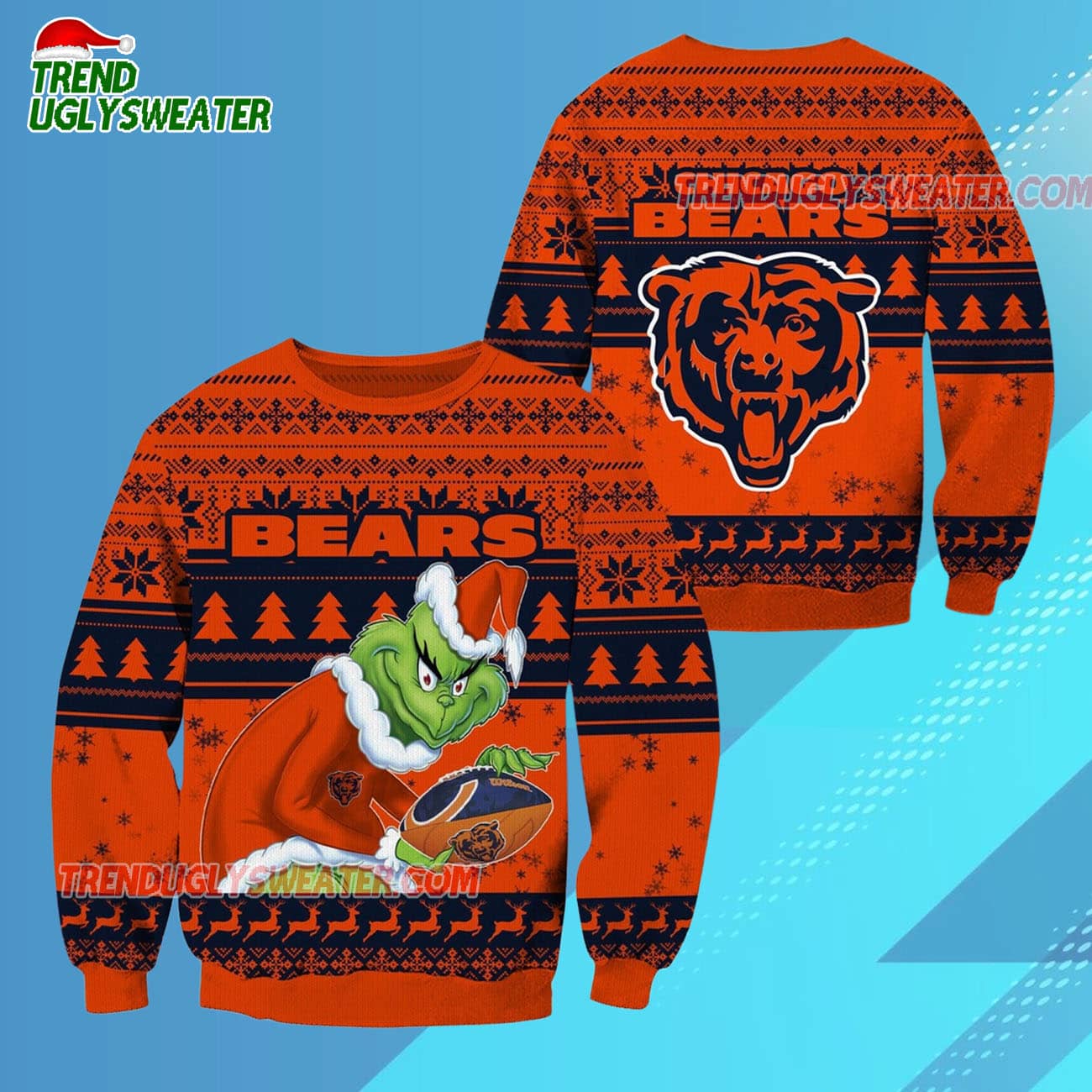 Chicago Bears Football Grinch Christmas Ugly Sweater Chicago Bears Football Grinch Christmas Ugly Sweater