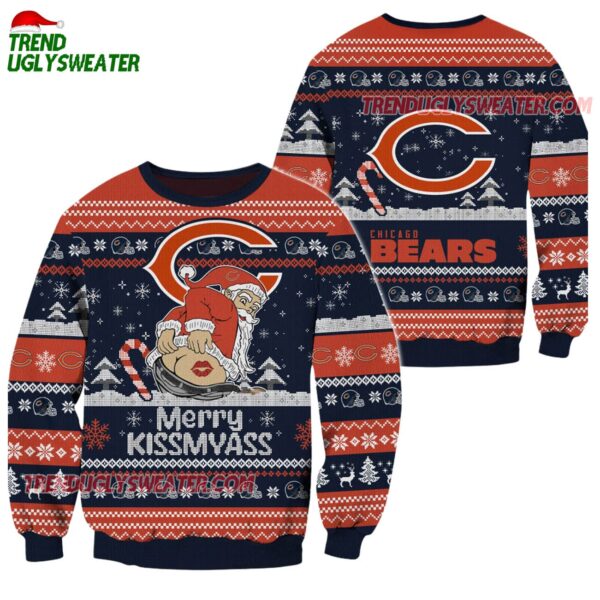 Chicago Bears Merrykissmyass Funny Santa Claus Christmas Ugly Sweater 1